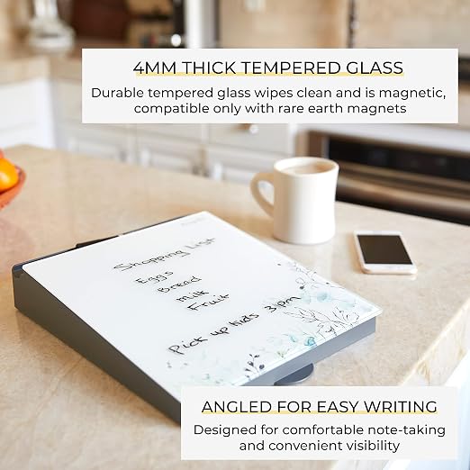 ECR4Kids MessageStor Dry-Erase Glass Board Memo Station, Desk Organizer, Botanical (Pack of 4)
