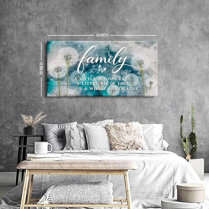 AIYISU Inspirational Family Wall Art Farmhouse Home Decor Dandelion Botanical Canvas Prints Rustic Family Saying Sign Kitchen Artwork for Living Room Dining Room Hallway Home Decoration 30x60