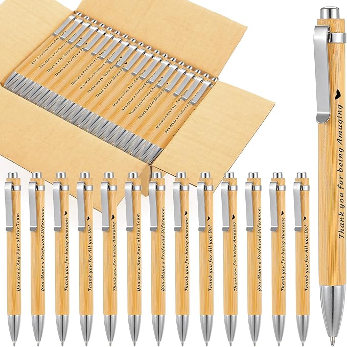 50 PCS Bamboo Pens Bulk Wooden Bamboo Pens Engraving Wooden Ballpoint Pen Gift Pen Bulk (Inscribed with text)