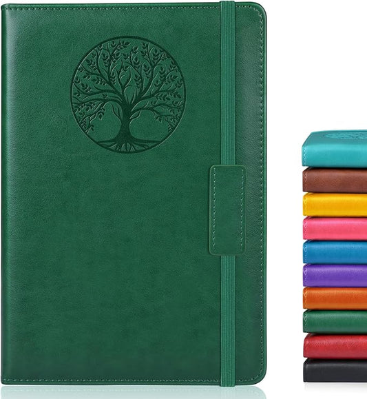 Biuwory Dotted Journal Notebook for Women Men, 160 Pages Hardcover Dot Grid Notebooks for Work, School & Travel, Leather Journals for Writing, Bullet Journaling 5.7"×8.3" (Green)