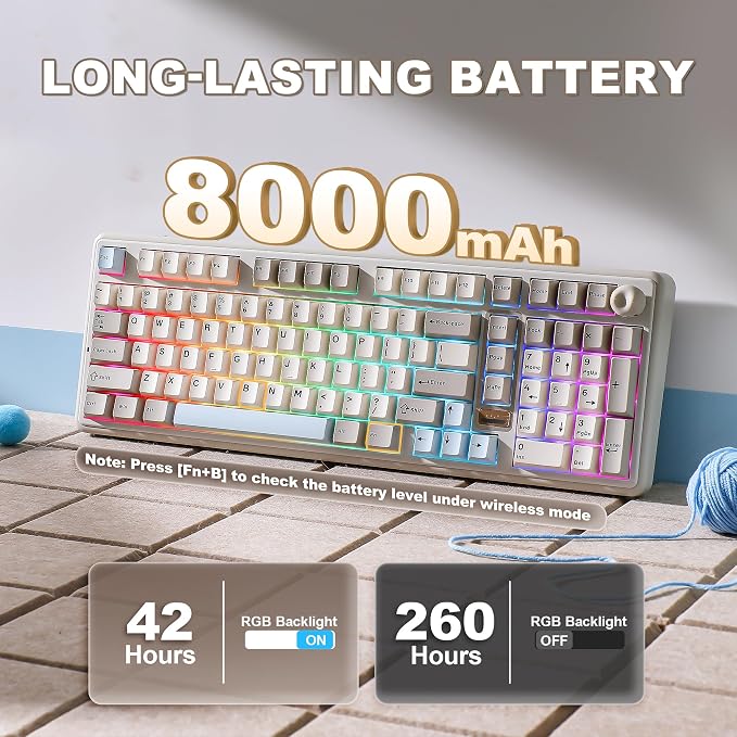 YUNZII B98 PRO QMK/VIA Wireless Mechanical Gaming Keyboard,96% Layout with Numpad and Cute Cat Knob, BT/2.4G/USB-C,Linear Switch Hot Swap Gasket,RGB for Win/Mac (Beige, Candy Linear Switch)