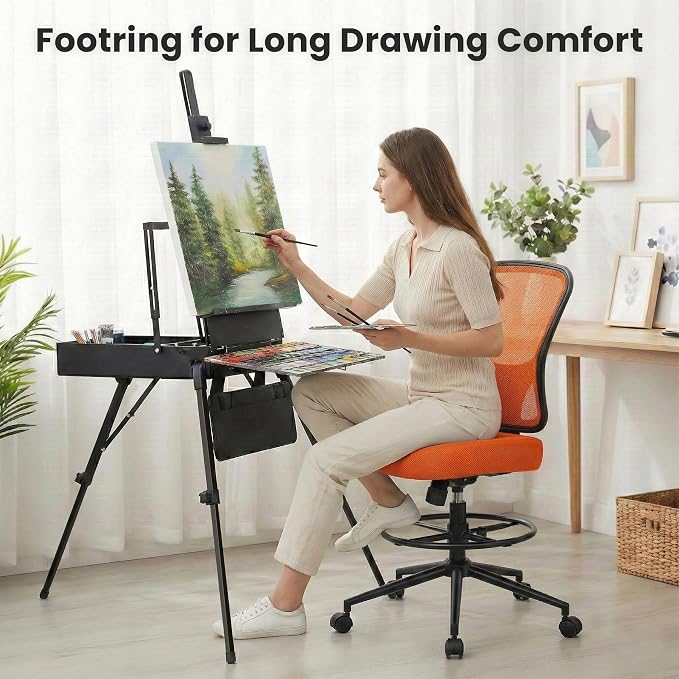 Armless Drafting Chair Tall Office Chair for Standing Desk - Adjustable Height Mesh Ergonomic Drafting Stool with Foot Ring & Wheels, Rolling Counter Height Computer Chair for Home Office