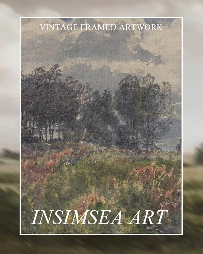 InSimSea Extra Large Framed Vintage Wall Art, Living Room Farmhouse Decor, Watercolor Flower Sky Field Landscape Paintings Canvas Prints, Scenery Long Picture for Bedroom Above of Bed,20x40inch