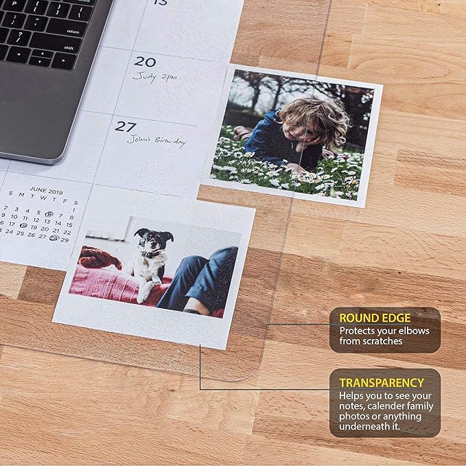 Clear Desk Pad Blotter on Top of Desks - 34 x 17 inches - Non Slip Desk Writing Mat for Office and Home - Round Edges - Textured/Forested - Mouse Pad Included. (34 x 17)