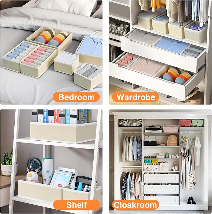 DIMJ Drawer Organizer Clothes 15 Pack - Foldable Baby Organizers and Storage & Closet Organizers for Bedroom, Closet - Nursery Organization Dresser Dividers for underwear, Sock,Bra, Belt, Tie, Beige