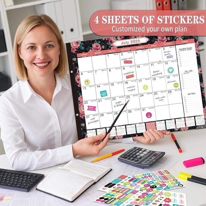 Lateefah Desk Calendar 2025, Large 22'' x 17'' Desk Calendar 2025-2026, 18 Month Desktop Calendars for Home & Office, Use July 2025 to Dece 2026