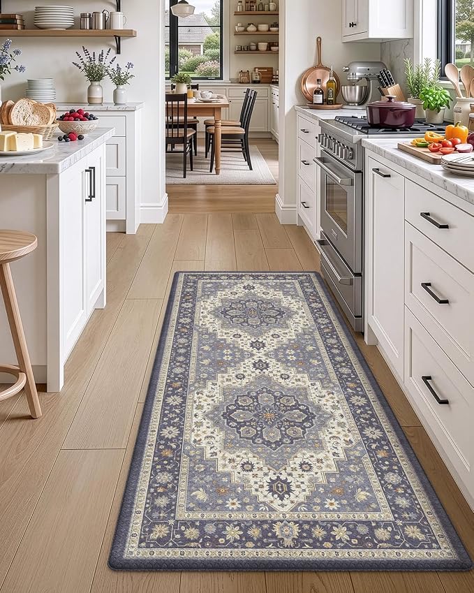 DEXI Kitchen Floor Mats Anti Fatigue, 23x59 Large Long Cushioned Vintage Runner Rug Waterproof, Standing Comfort Memory Foam Padded for Front Sink Laundry Office, Dark Grey