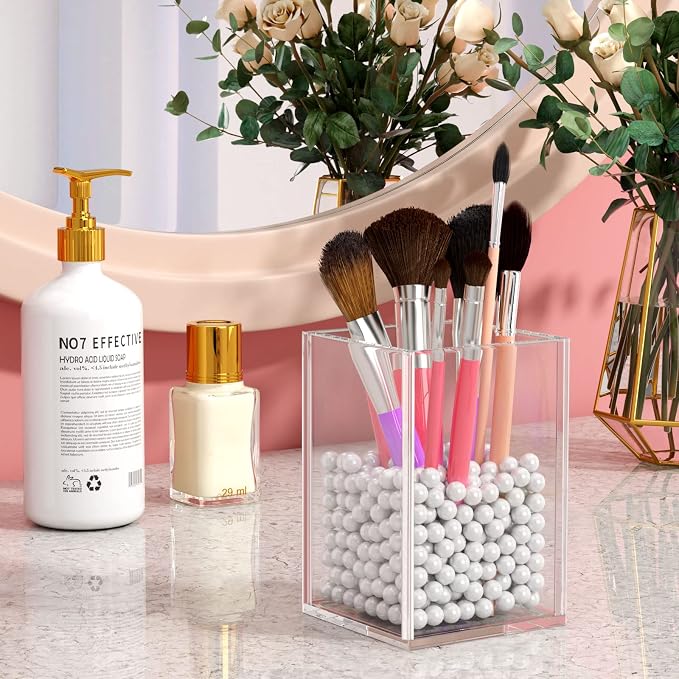 NIUBEE Acrylic Pen Holder for Desk, Clear Pencil Cup Organizer 2 Packs | Acrylic clear acrylic pen holder, durable transparent design organizes stationery and makeup tools for students and workers