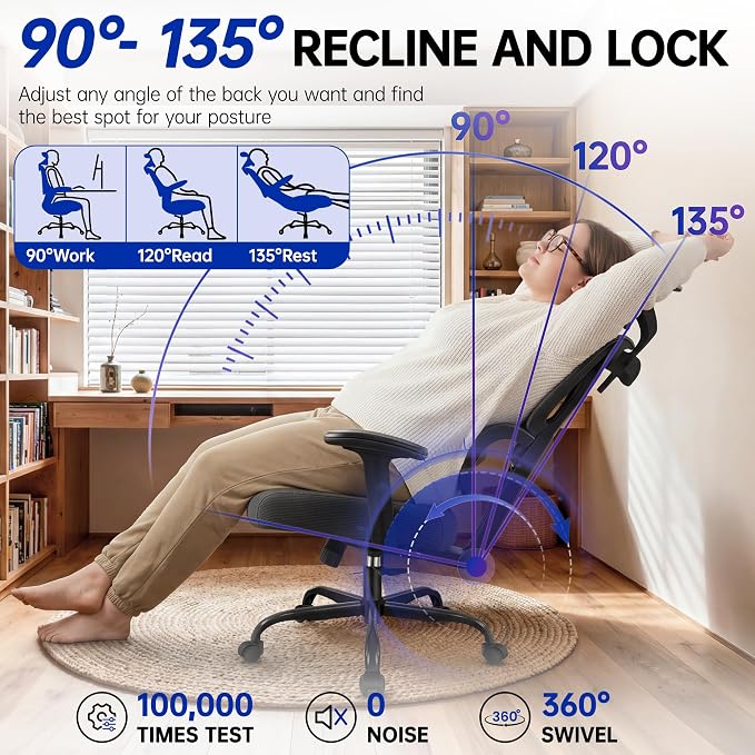 Ergonomic Office Chair, High Back Mesh Computer Chair with Comfortable Adaptive Lumbar Support, Built-in Coat Hanger, SGS Class 4 Gas Lift, Heavy Duty 300lbs for Long Hours Home Office