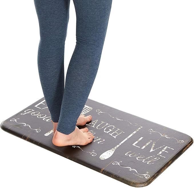 J&V TEXTILES Anti Fatigue Cushioned Comfort Mat, Ergonomically Durable, Supportive, Padded, Thick and Washable, Stain-Resistant, Kitchen, Garage, Office Standing Desk Mats (Eat Laugh Live)*