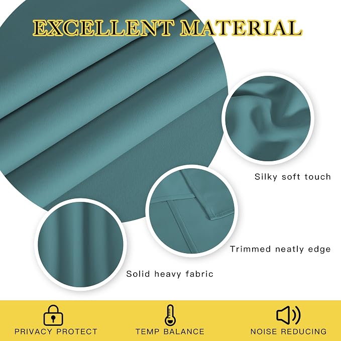NICETOWN Blackout Short Curtain for Small Window - (Sea Teal Color) Home Decor Window Treatment Drape Modern Design Drapery for Kitchen Room, 52Wx63L,1 Panel