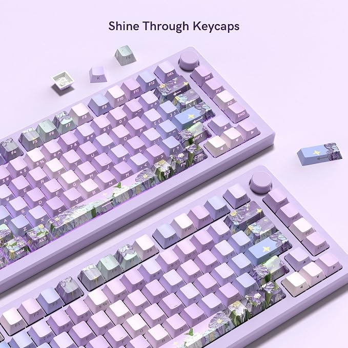 dagaladoo Double Shot PBT keycap Set,Purple Keyboard keycaps Shine Through,Side Print Custom keycap 60 75 100 Percent,dye-sub Cherry Profile keycaps for Machine Keyboard(Violet)