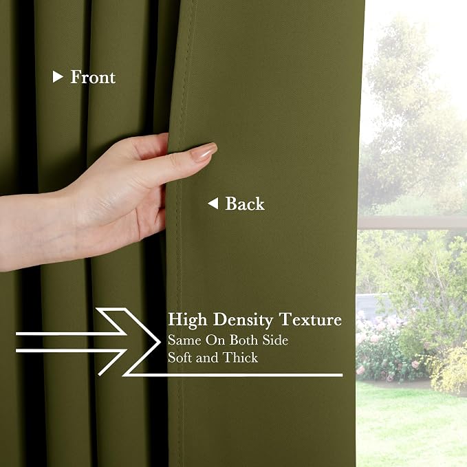 PONY DANCE Blackout Kitchen Curtains - Window Drapes Rod Pocket & Back Tab Energy Efficient Curtain Panels Xmas Home Decor for Kids' Room, 42-inch Wide by 45 Long, Olive Green, 2 PCs