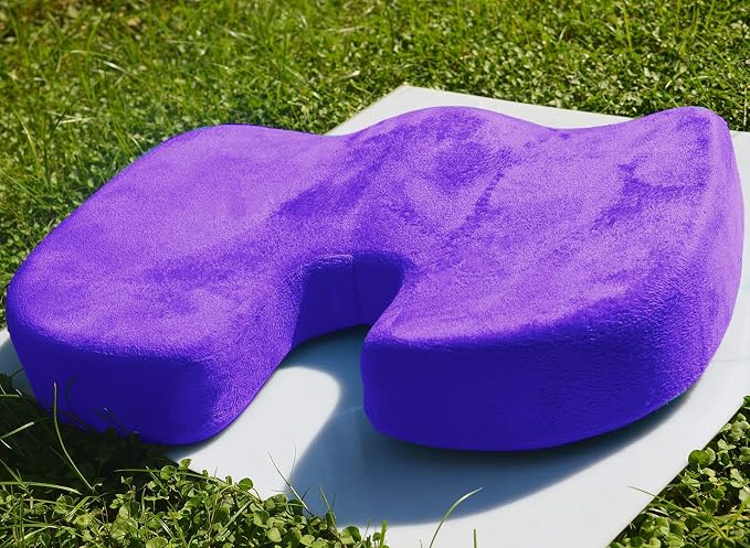 Bookishbunny 2pc High Resilience Memory Foam Seat Chair Waist Lumbar Back Support Cushion Pillow Car Office Home (Purple)