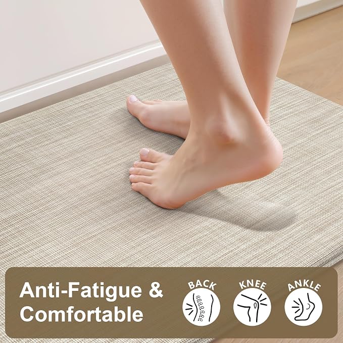 Collive Anti Fatigue Cushioned Kitchen Mat Set 2 Piece Non Skid Waterproof Kitchens Sink Rug Standing Floor Carpets for Office, Sink,17"×29"+17"×47",Beige