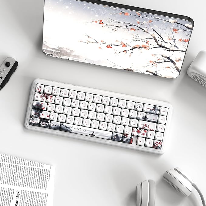 dagaladoo White Japanese PBT Keycap Set,Cherry Blossom MOA Profile Keycaps Full Set,Dye-Sub 134-key Custom Keyboard Key caps for 100% 75% 65% 60% TKL US Layout Mechanical Keyboard