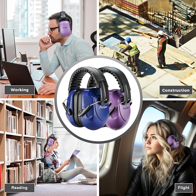 ProCase NRR 28dB Noise Reduction Ear Muffs, Foldable Adjustable Passive Noise Cancelling Headphones for Adults Kids Autism, Hearing Protection for Shooting, Construction -2 Packs, Purple & Navy