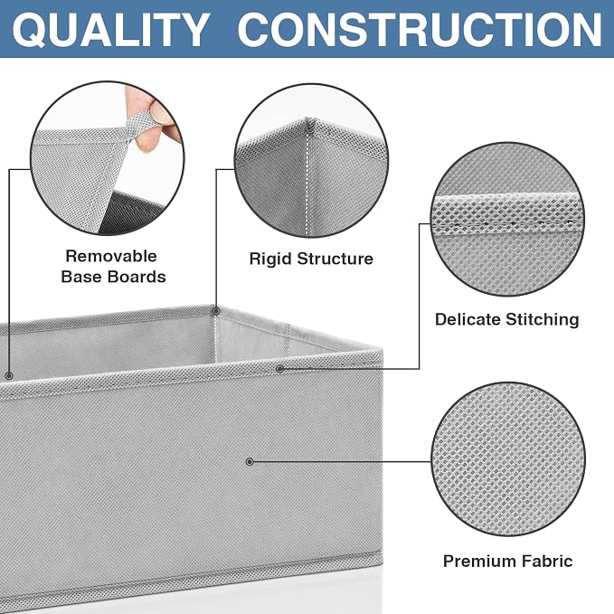 Drawer Organizer Clothes 12 Pack, Dresser Organizer for Nursery Bedroom Closet Organization and Storage - Baby Clothes Organizer Bins - Drawer Divider for Sock Underwear Bra Ties (Grey)