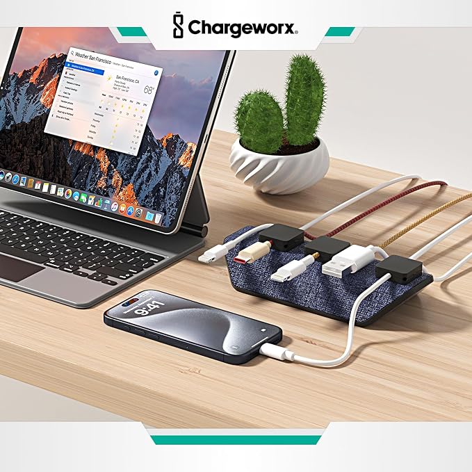 CHARGEWORX Magnetic Cable Organizer – Weighted Non-Adhesive Cord Holder with 3 Magnetic Clips for USB-C, Lightning & MagSafe Cables – Desk, Office & Nightstand Cable Management