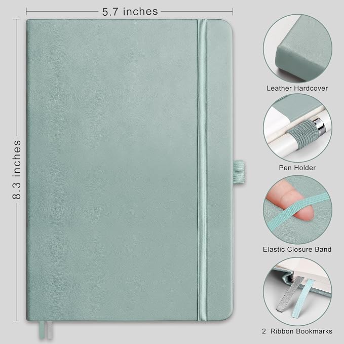 AHGXG Blank Journal Notebook, 160 Pages, A5 Medium Size (5.7'' x 8.3''), 120 GSM Thick Paper, Leather Hardcover, for Sketching, Drawing, Painting (Gray Blue)