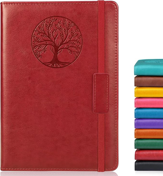 Biuwory Dotted Journal Notebook for Women Men, 160 Pages Hardcover Dot Grid Notebooks for Work, School & Travel, Leather Journals for Writing, Bullet Journaling 5.7"×8.3" (Winered)