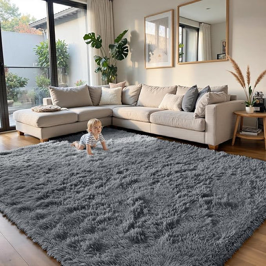 yongyangjuxin Fluffy Rug Shag Area Rug, Grey 8x10 Area Rugs for Living Room, Large Shag Area Rugs for Bedroom Room Home Decor, Upgrade Anti-Skid Rectangular Fuzzy Rugs