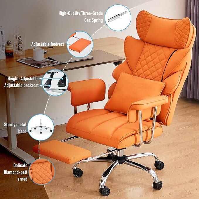DYHOME 500 Lbs Kneading Massage Office Chair with Foot Rest Reclining Orange