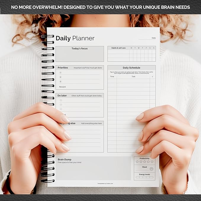 ADHD Daily Planner for Neurodivergent Adults - Productivity Daily Planner & Task Management to Stay Organized and Focused (Mono)
