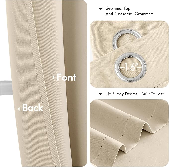 MIULEE Blackout Curtains for Bedroom Living Room 2 Panels, Thermal Insulated Room Darkening Drapes Grommet Noise Reducing Light Blocking Window Treatments 72 Inches Long 40x72 Inch Cream Beige