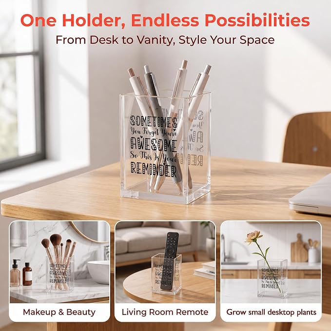 Inspirational Office Acrylic Cosmetic Pen Pencil Holder Cup, Sometimes You Forget You Are Awesome Pencil Organizer, Vintage Desk Accessories, Motivational Gifts for Women Men Employee（A16）
