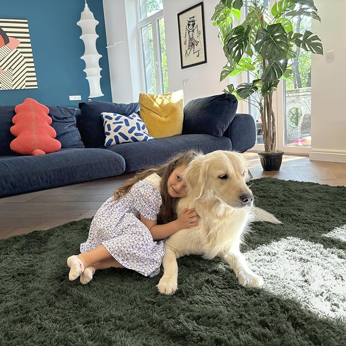 OLANLY 8x10 Machine Washable Large Area Rugs for Living Room, Bedroom, Soft Fluffy Shaggy Bedside Rug, Indoor Floor Carpet for Kids Girls and Boys, Dorms, Nursery, Home Decor Aesthetic, Olive Green