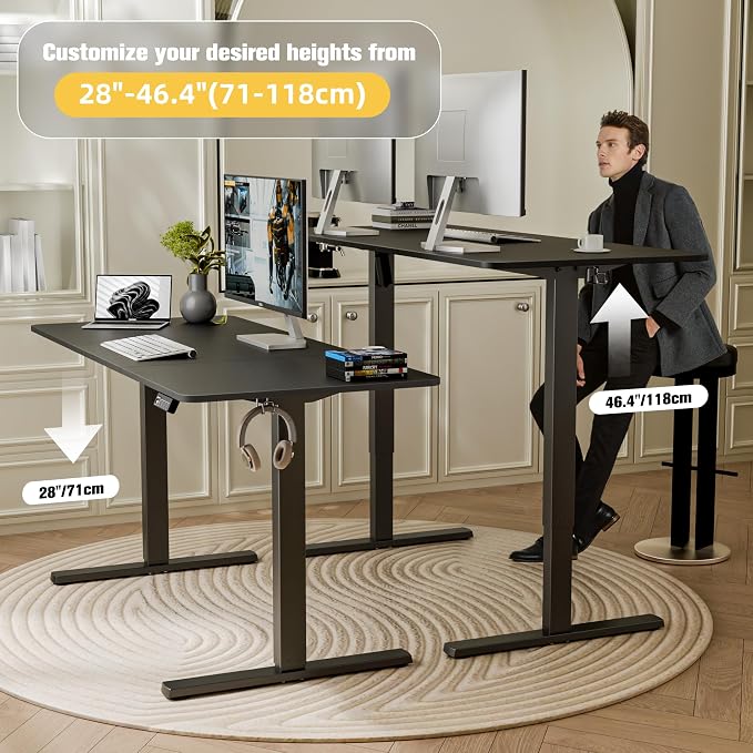 55"x24" Standing Desk, Height Adjustable Sit-Stand Home Office, Black | Electric Adjustable Standing Desk, Sit to Stand Computer Office Desk with Splice Board, Memory Preset, Lifts 28.7''-46.5"