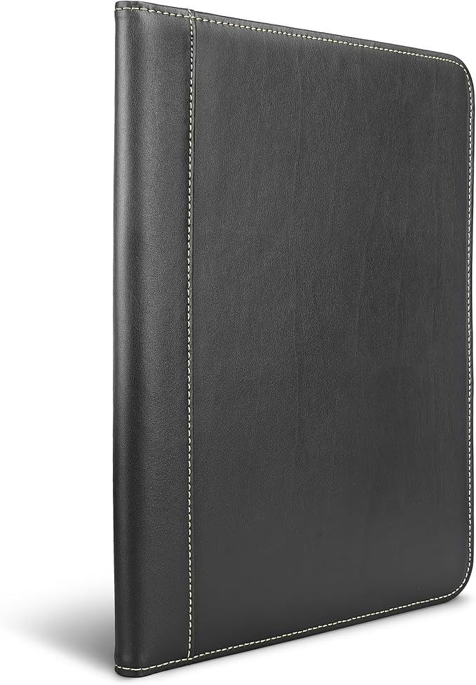 Samsill Contrast Stitch Faux-Leather Padfolio, Business Portfolio for Men and Women, Resume Document Organizer with 8.5 x 11 Inch Writing Pad, Black
