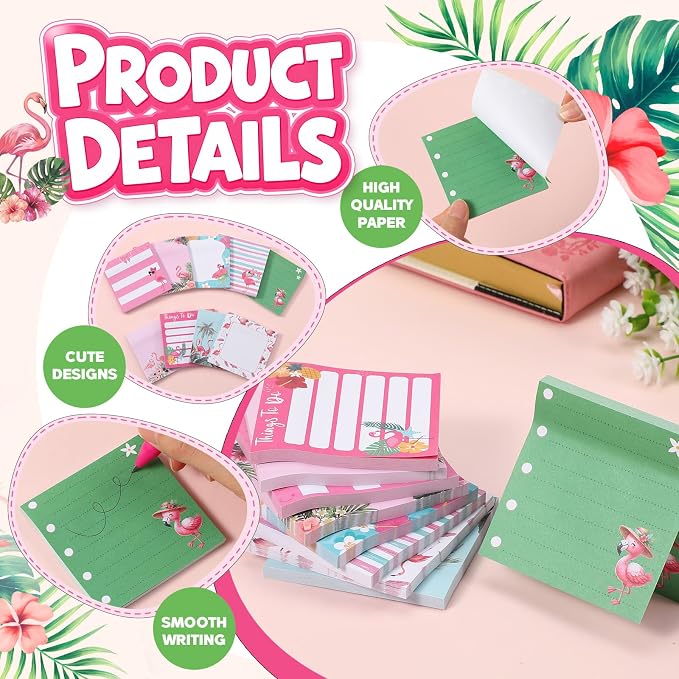 9 Pads Flamingos Sticky Notes 3x3 Inch Cute Self Stick Notepads Notes Adhesive Memo Pad Office Decor Gifts for Students School Teacher Meeting Office Supplies