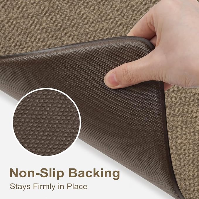 Collive Kitchen Mat 2PCS Cushioned, Anti Fatigue Kitchen Mats for Floor Waterproof Kitchens Rug, Non Skid Comfort Standing Carpet for Home Office, Sink, Desk, 17"×29"+17"×47",Tan
