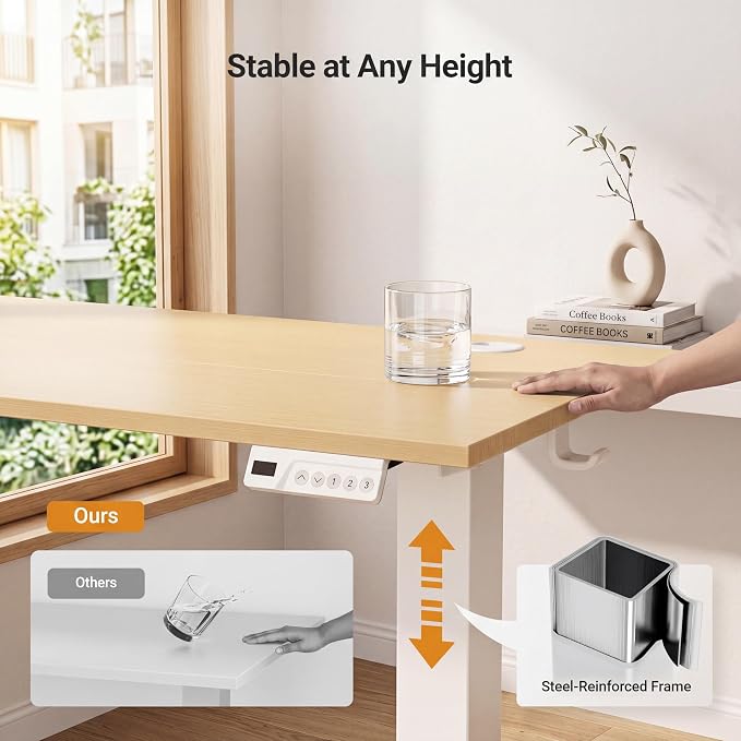 Claiks Electric Standing Desk 40x24 Inch Adjustable Desk, Nature | 156lbs weight capacity, 3 memory presets, industrial steel frame, cable management hub, adjustable height , easy assembly