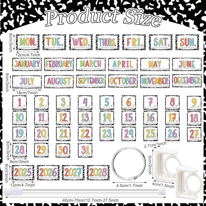 Composition Flip Calendar Bulletin Board Set Colorful Pastel Flip Calendar with Adjustable Holder 54 Date Cards for Classroom Home Decor Back to School Supplies