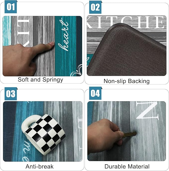 Sofort Kitchen Mats Cushioned Anti Fatigue, Non Slip Kitchen Mats for Floor | Farmhouse Kitchen Rugs, Waterproof, Comfort, Teal, Memory Foam, Turquoise, For Office, Sink, Laundry, 17"x 29"+ 17"x 47"