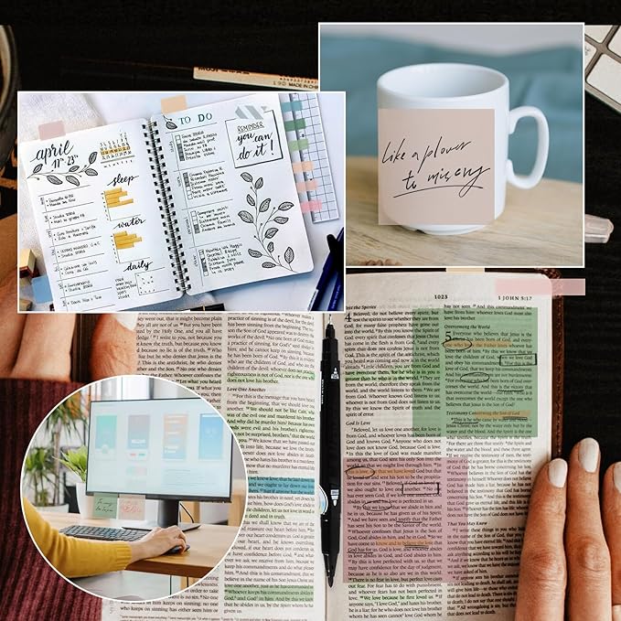 Vuzvuv 1120 Sheets Transparent Clear Sticky Notes with Pen,3x3 Inch Bulk Translucent Sticky Notes Set for Bible Tabs, Book Tabs, Office School Supplies(Green Pink)
