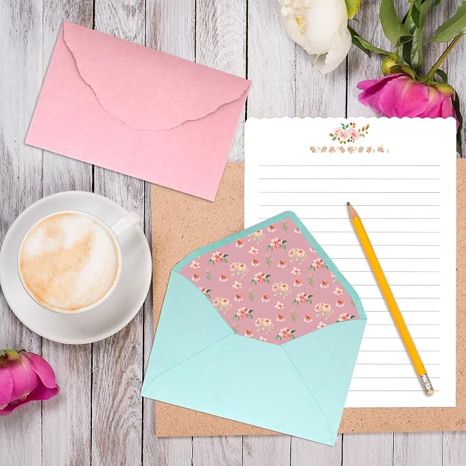 KSIWRE Stationary Paper and Envelopes Set, 24 PCS Writing Stationery Paper with 12 PCS Envelopes, Warm Floral Themed Envelope and Stationery Design for Invitations Gift Decorations Holiday Party