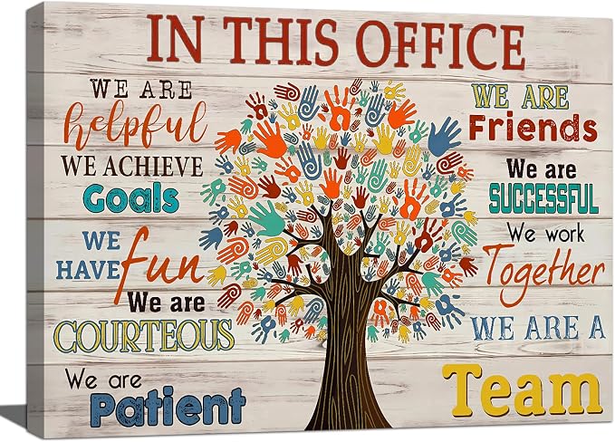 Inspirational Wall Art for Office In This Office We Are A Team Canvas Wall Decor Motivation Positive Quotes Wall Decor Colorful Tree Signs Painting Prints Artwork for Home Office 24x16in Framed