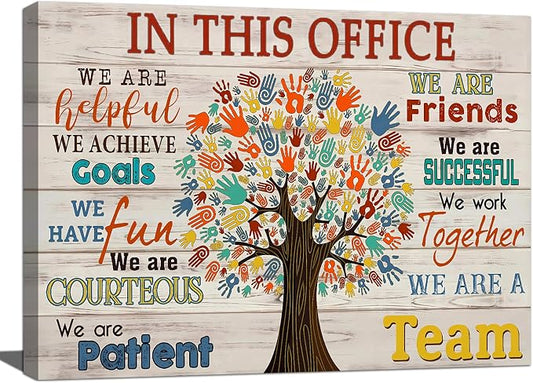 Inspirational Wall Art for Office In This Office We Are A Team Canvas Wall Decor Motivation Positive Quotes Wall Decor Colorful Tree Signs Painting Prints Artwork for Home Office 24x16in Framed
