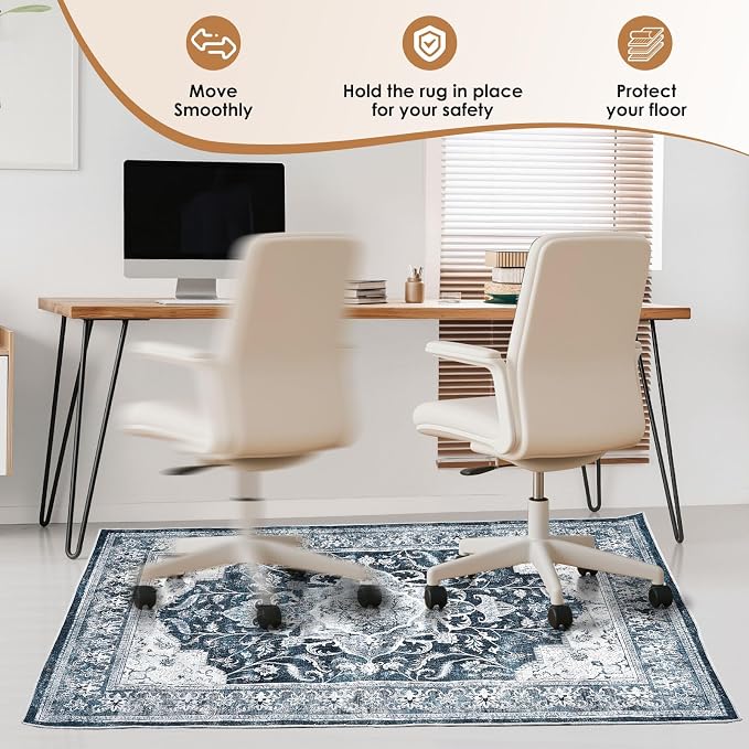 Office Chair Mat for Hardwood Floor & Tile Floor, 36"x48"Anti-Slip Under Desk Carpet Protector for Rolling Computer Chair Mat, Machine Washable Office Area Carpet (Chenille,Blue)