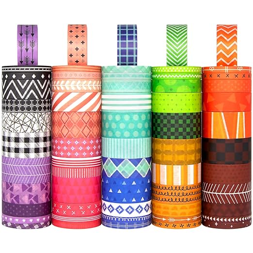 KOVANO 60 Rolls Washi Tape Set - Decorative Adhesive Masking Tape for Scrapbooking Supplies,DIY Crafts,Bullet Journals,Gift Wrapping,Party Decorations and Planners,Each Roll 5.4yd Total 328yd