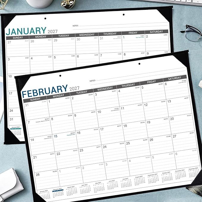 2026-2027 Desk Calendar - Roll Packaging Desk Calendar 2026-2027, Jul. 2026 - Dec. 2027, 22"x17" Desktop Calendar, Corner Protectors