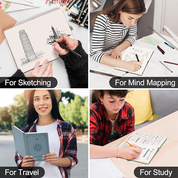 EMSHOI Blank Notebook Journal - 320 Pages, 100gsm Thick Paper, A5 Hardcover Leather, Art Sketchbook for Drawing, Unlined, Plain Sketch Book for Women Men Work Writing, 5.75 X 8.38, Dark Green