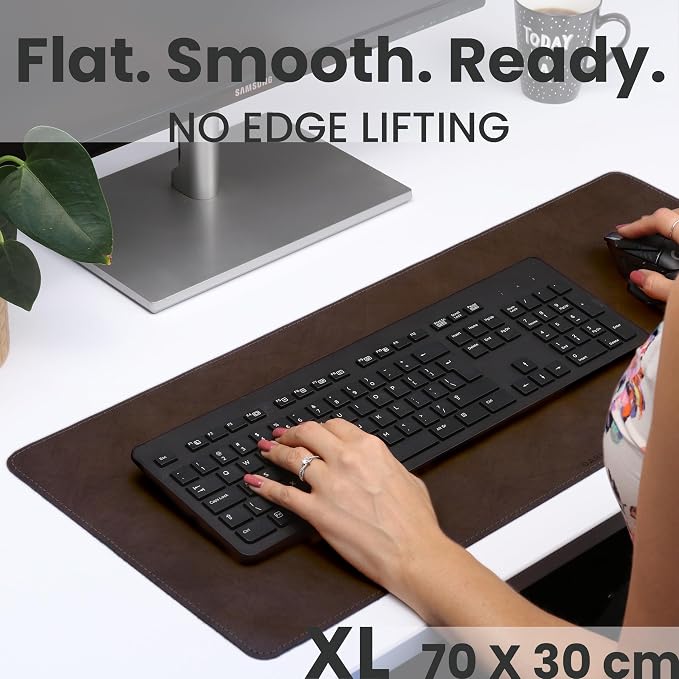 Full Grain Genuine Leather Desk Pad – Dark Brown (L) - Premium Desk Mat with Non-Slip Backing, Thick 3mm, Office Desk Protector for Work & Gaming (Large 27.6 x 11.8 inch)