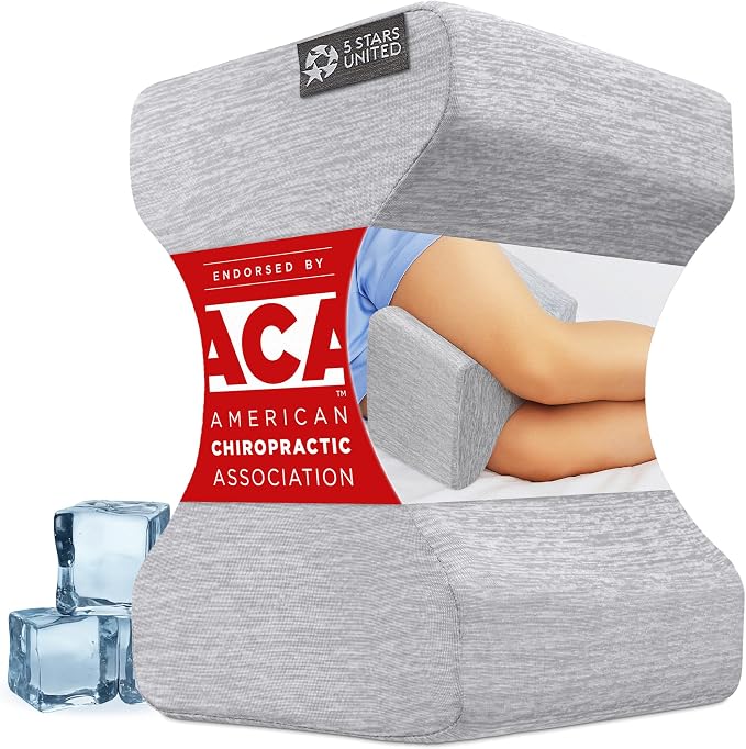 5 STARS UNITED Knee Pillow for Side Sleepers - Hip Pain Relief - Cooling Cover - Memory Foam Leg Cushion for Side Sleeping - Between Legs Pillow for Sciatica & Lower Back Pain, Arctic Gray