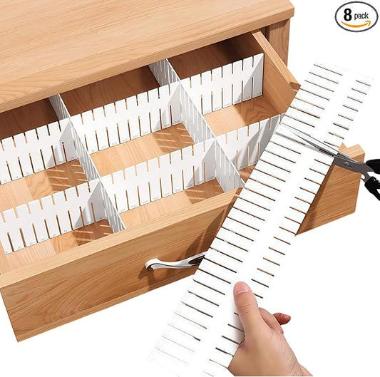 Keeshibaio Drawer Dividers 8 Pack 18.5" Long, Adjustable Drawer Organizer | Extra Long Tool Box Drawer Dividers,for Kitchen Bedroom, Plastic Drawer Separators for Clothes Socks Underwear Cutlery Tools