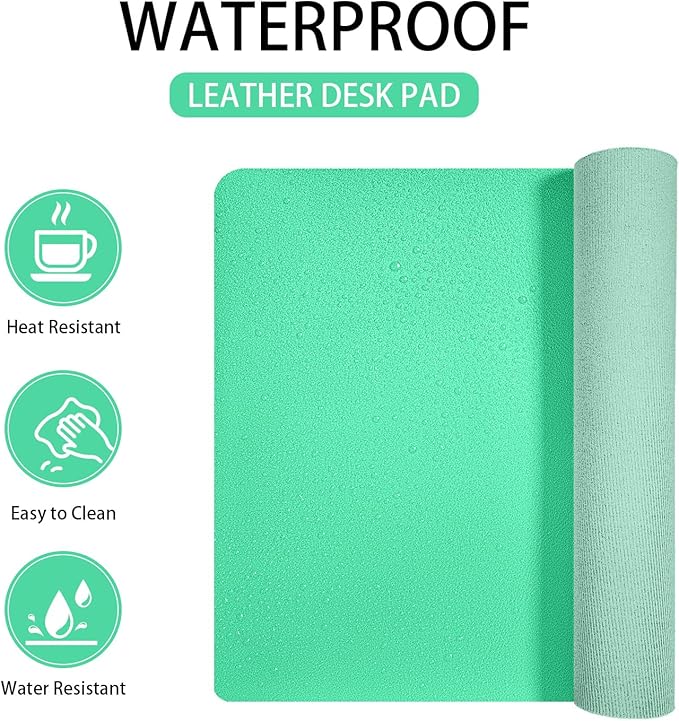 Leather Desk pad Protector, Office Mat, Large Mouse Mat, Non-Slip PU Leather Blotter, Laptop Desk Pad,Waterproof Laptop Computer Desk Keyboard Mat for Office/Work/Home/Decor (Green, 37 * 18in)